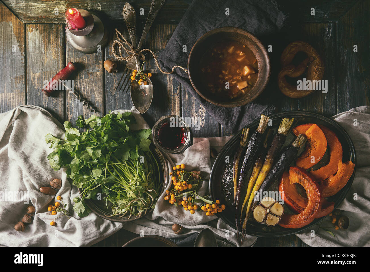 Table setting with soup bowls Stock Photo Alamy