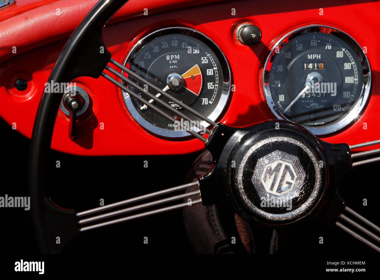 LE MANS, FRANCE, July 8, 2016 : Cockpit of an old racing car of Le Mans Classic on the circuit of the 24 hours. No other event in the world assembles  Stock Photo