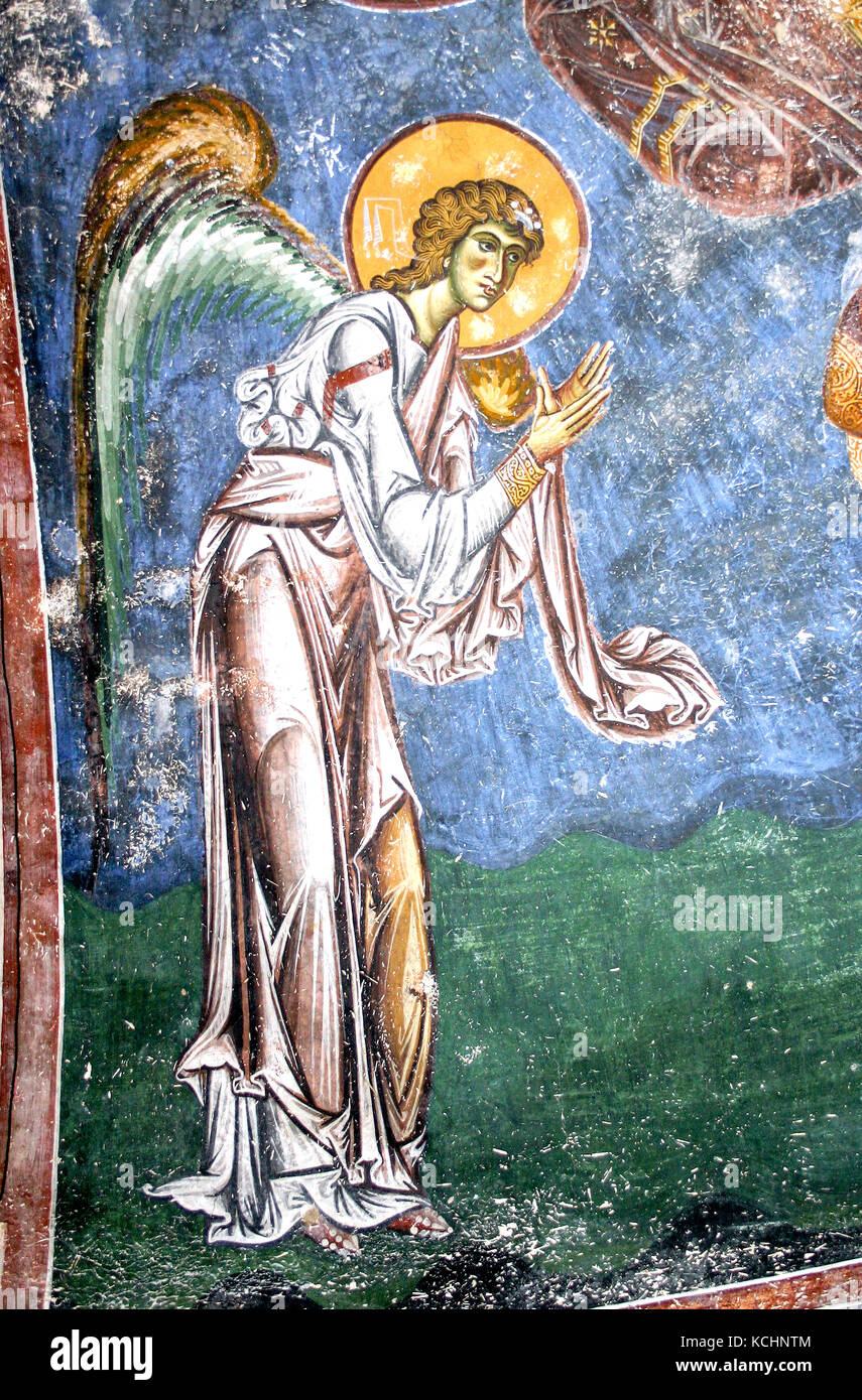 Fresco of  Archialgel  Gabriel,   Church Saint George In Kurbinovo, Macedonia Stock Photo
