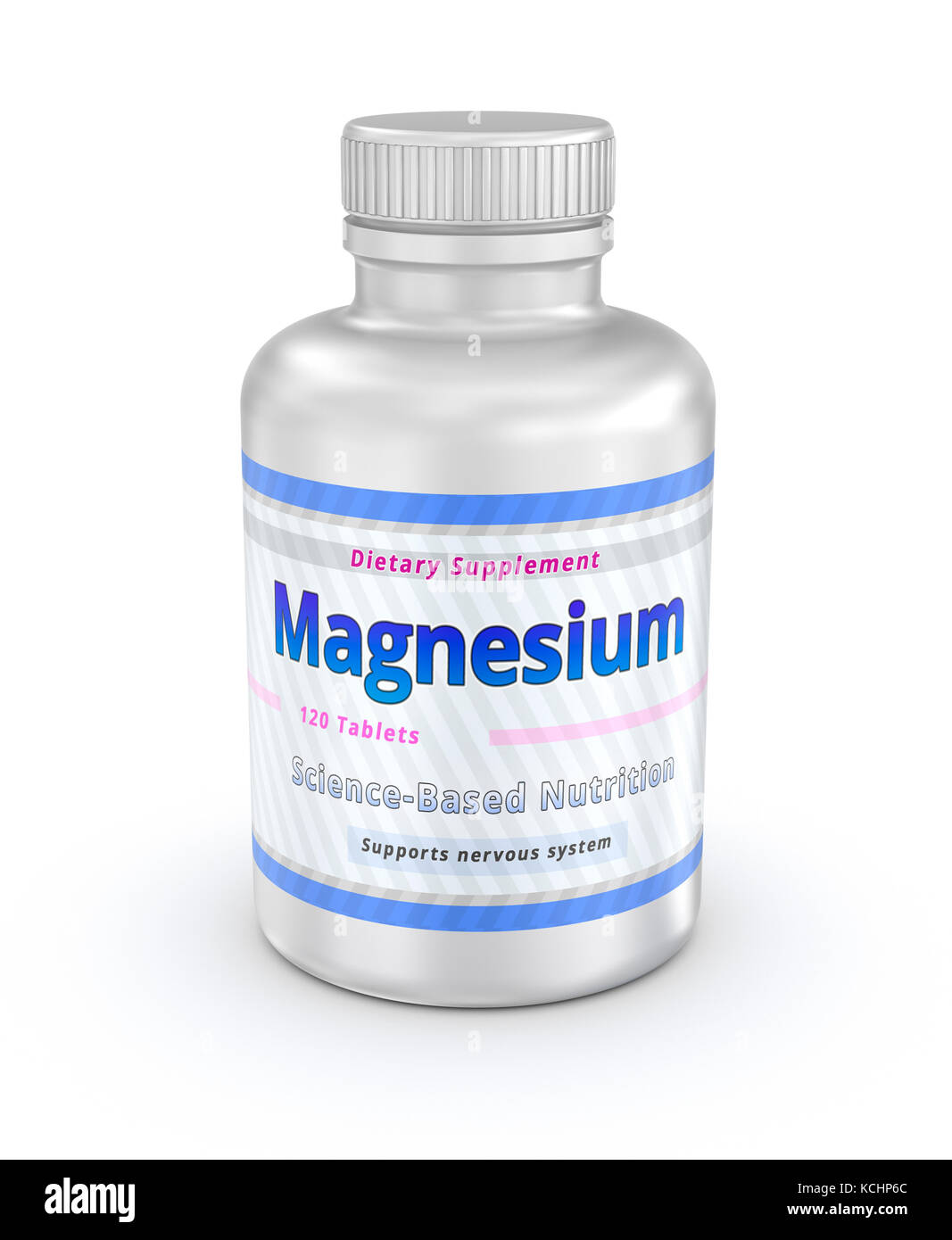 Magnesium vitamins Container. Dietary Supplement. 3D illustration Stock