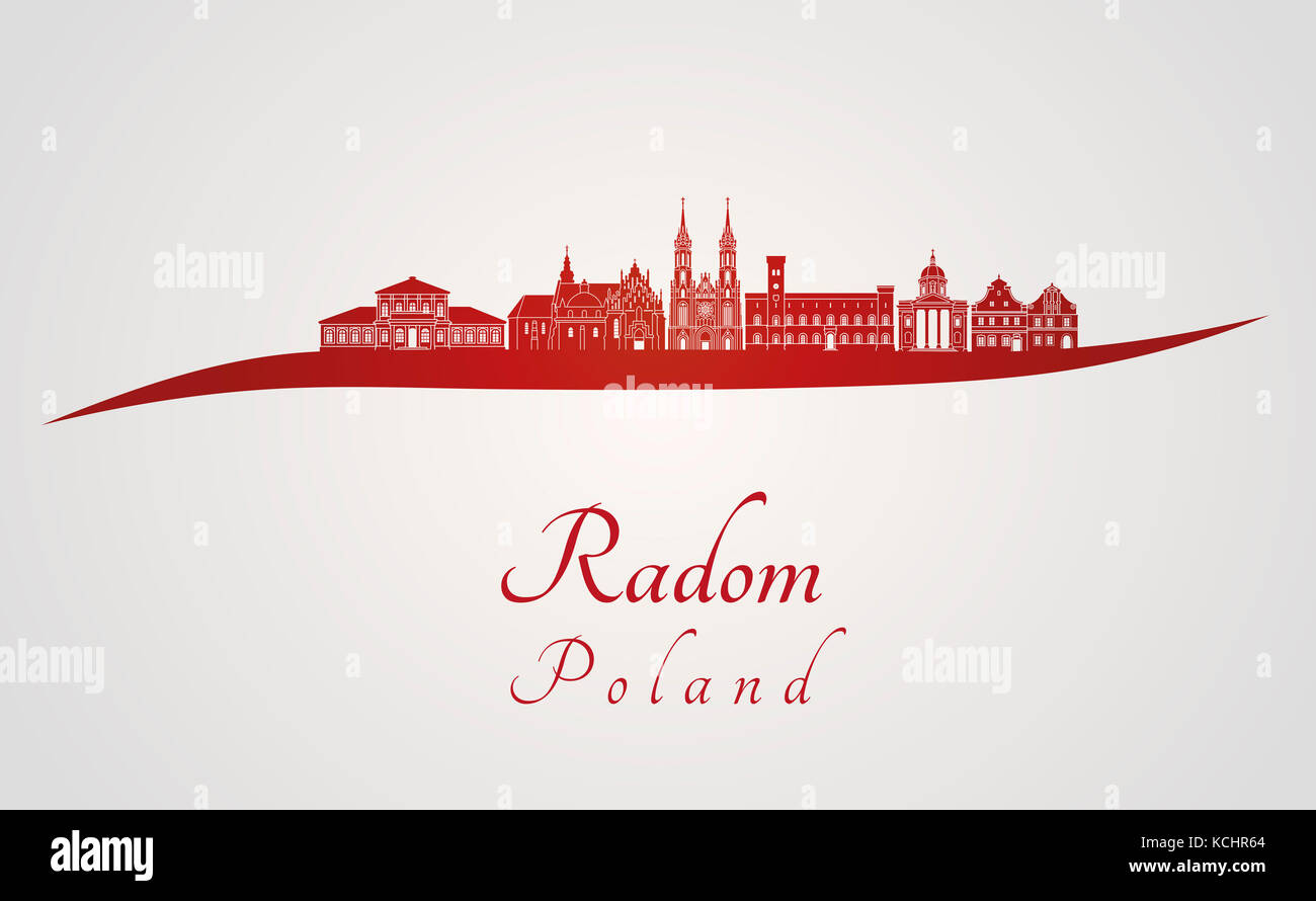 Radom skyline in red and gray background in editable vector file Stock Photo