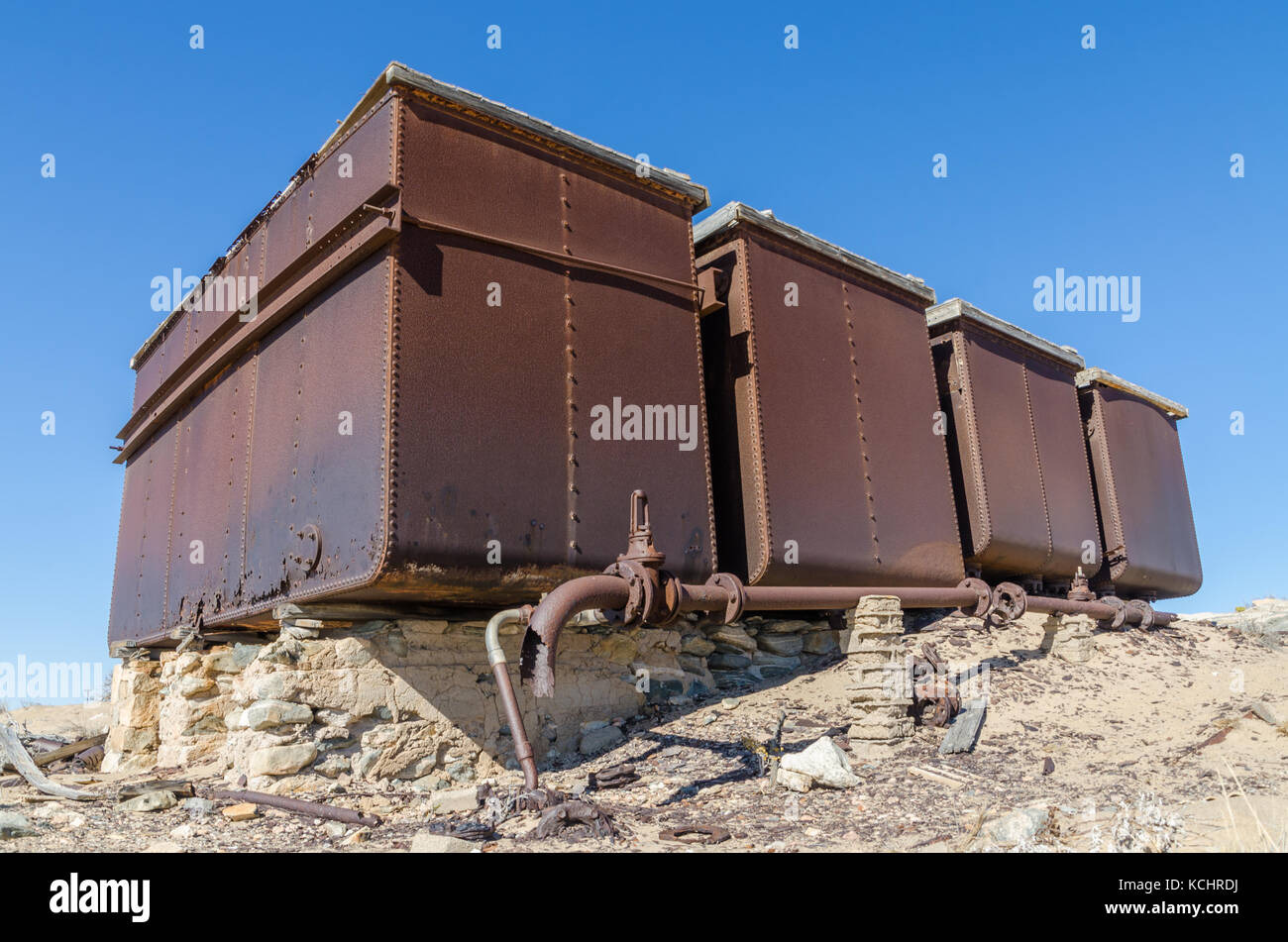 Ruins of once prosperous German mining town Kolmanskop in the Namib desert near Luderitz, Namibia, Southern Africa Stock Photo