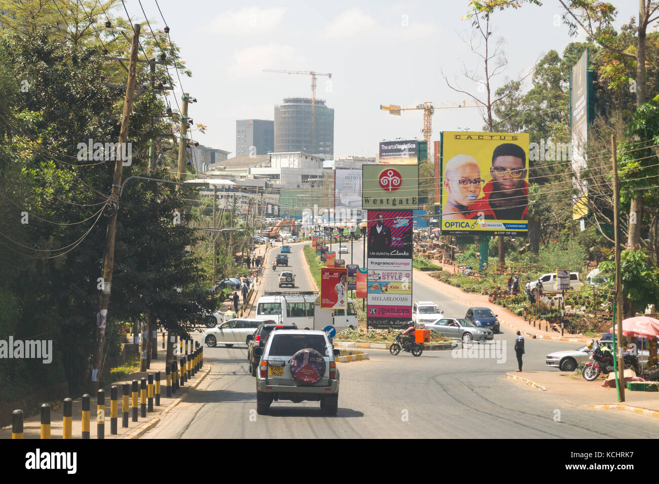 Vehicles driving on Peponi Road, Westlands, Nairobi, Kenya Stock Photo