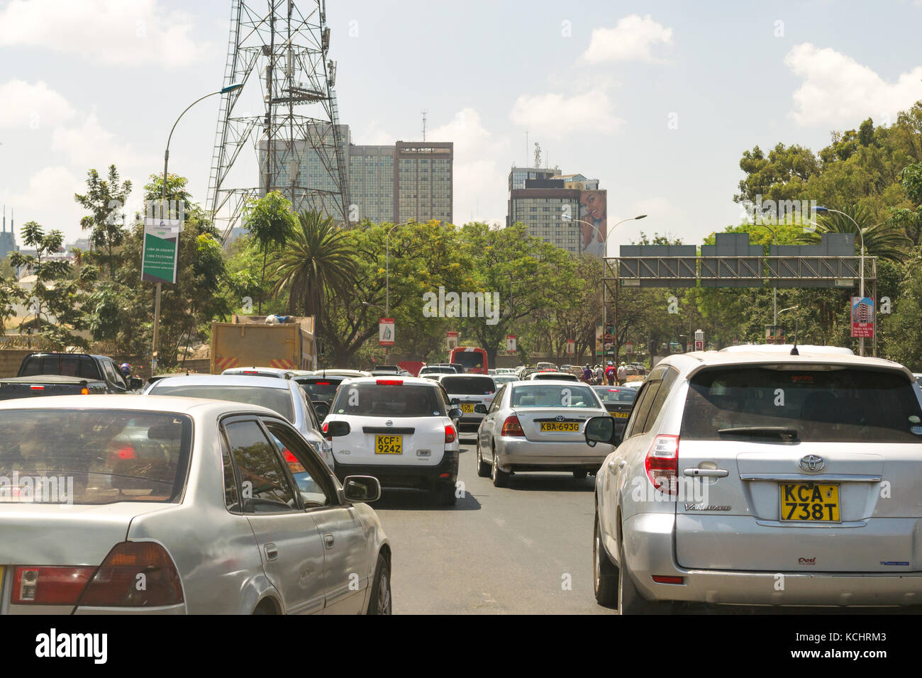 Vehicles stuck in traffic jam at rush hour on Uhuru Highway into Nairobi Central Business District (CBD), Kenya Stock Photo