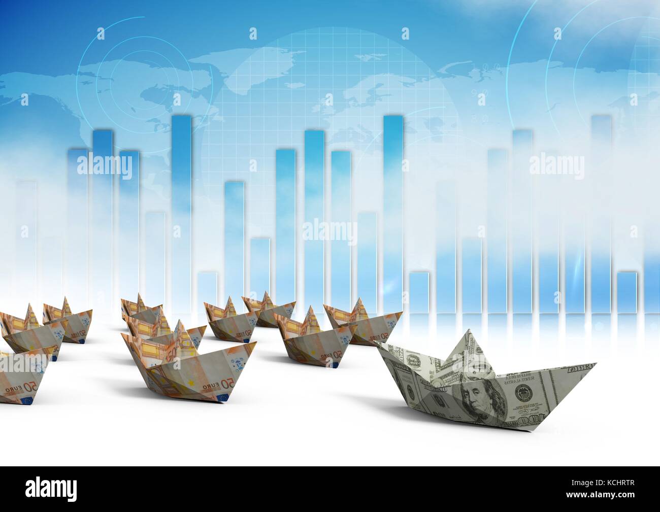 Digital composite of Paper money boats with bar charts Stock Photo Alamy