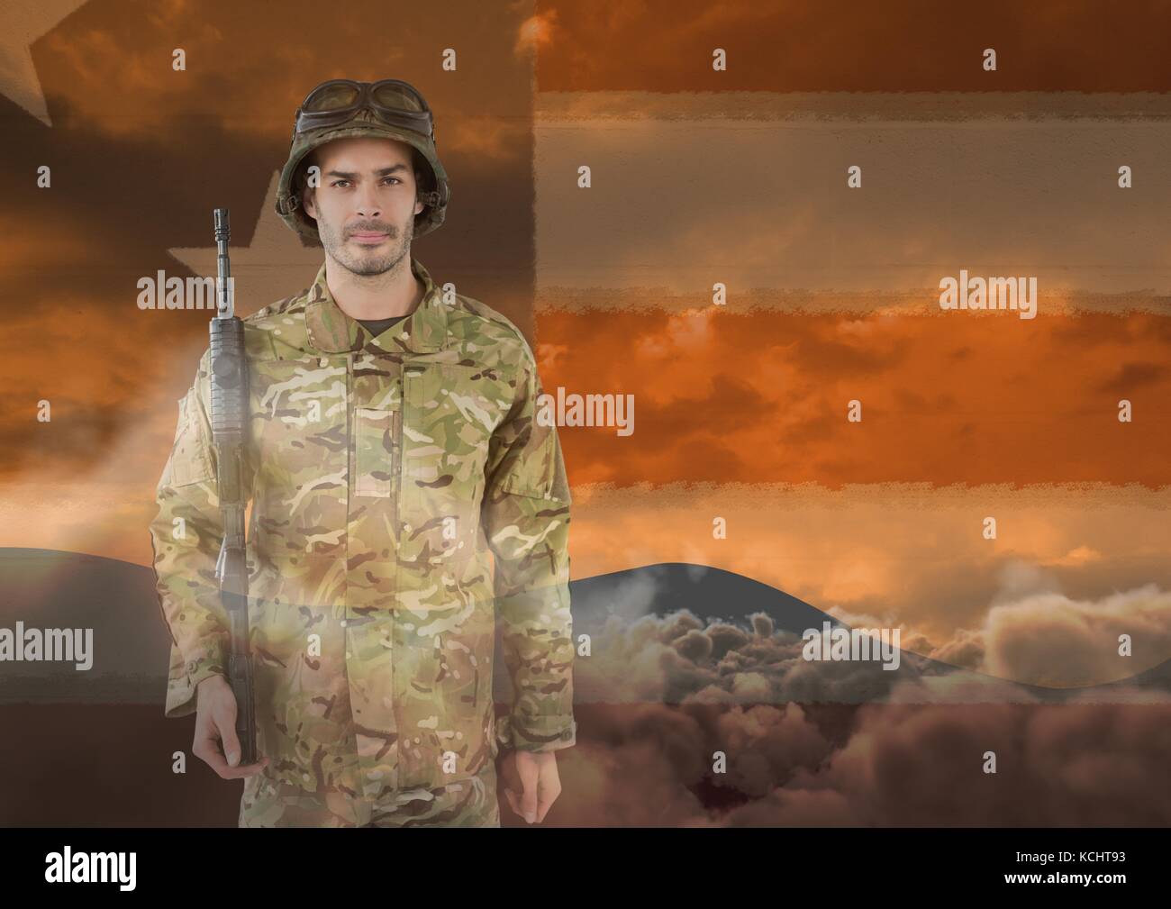 Digital composite of veterans day soldier in front of flag Stock Photo ...