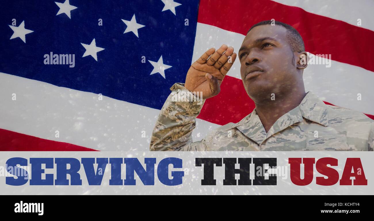 Digital composite of veterans day soldier in front of flag Stock Photo ...