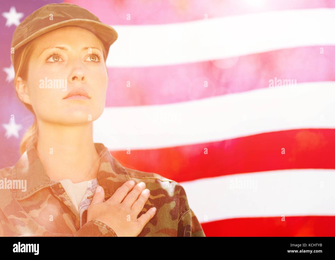 Digital composite of veterans day soldier in front of flag Stock Photo ...