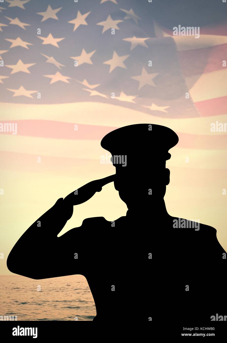 Digital composite of veterans day soldier in front of flag Stock Photo ...