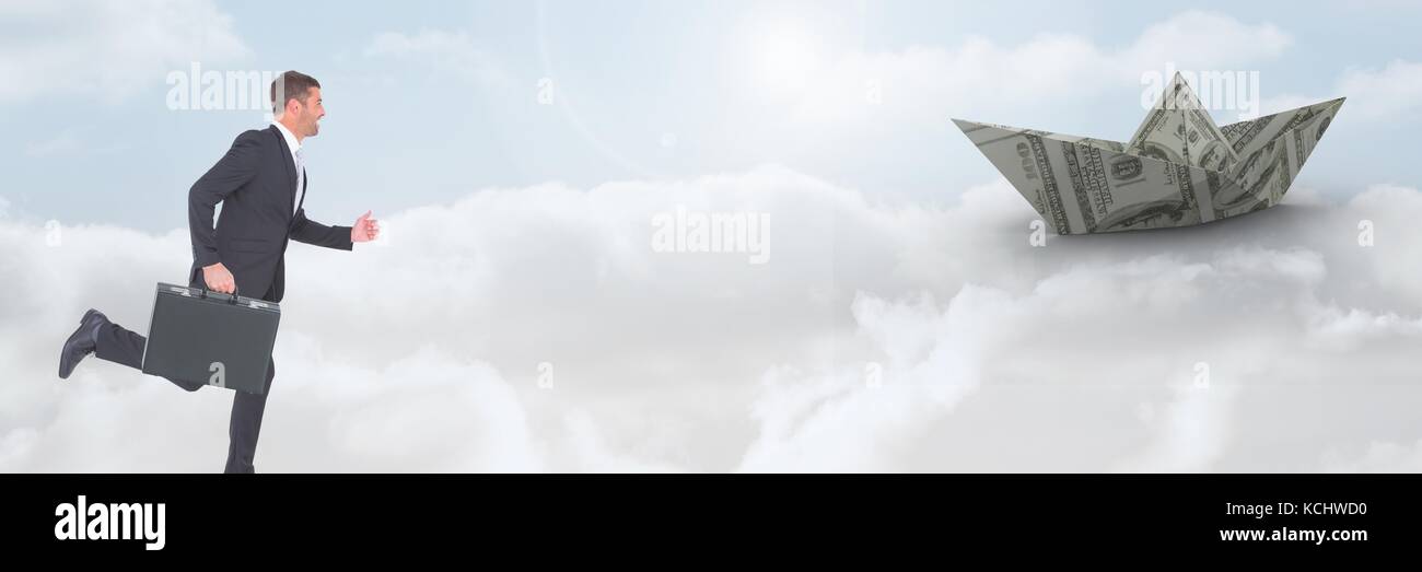 Digital composite of Businessman with briefcase and money dollar paper ...