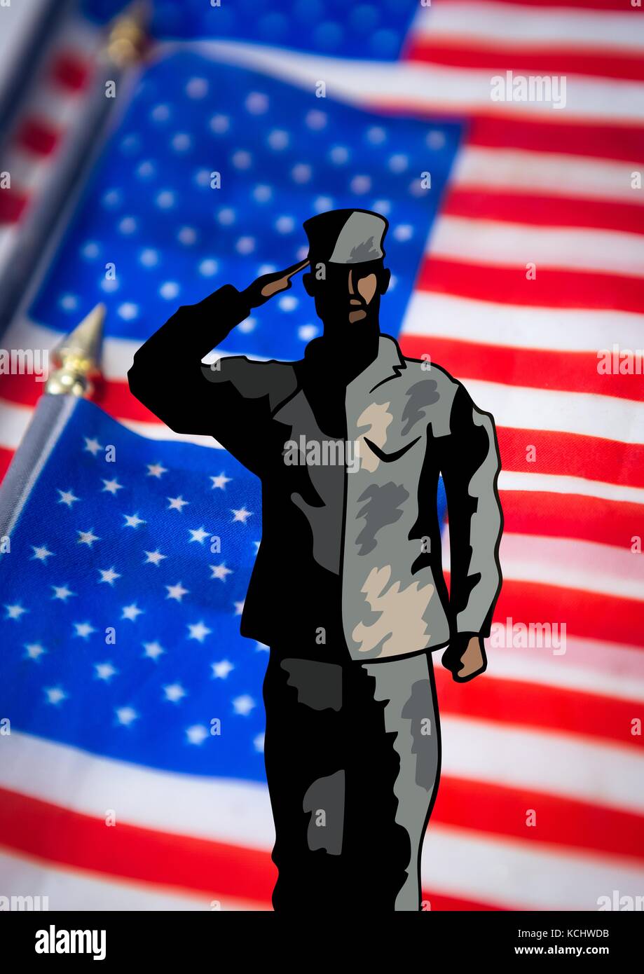 Digital composite of veterans day soldier in front of flag Stock Photo ...