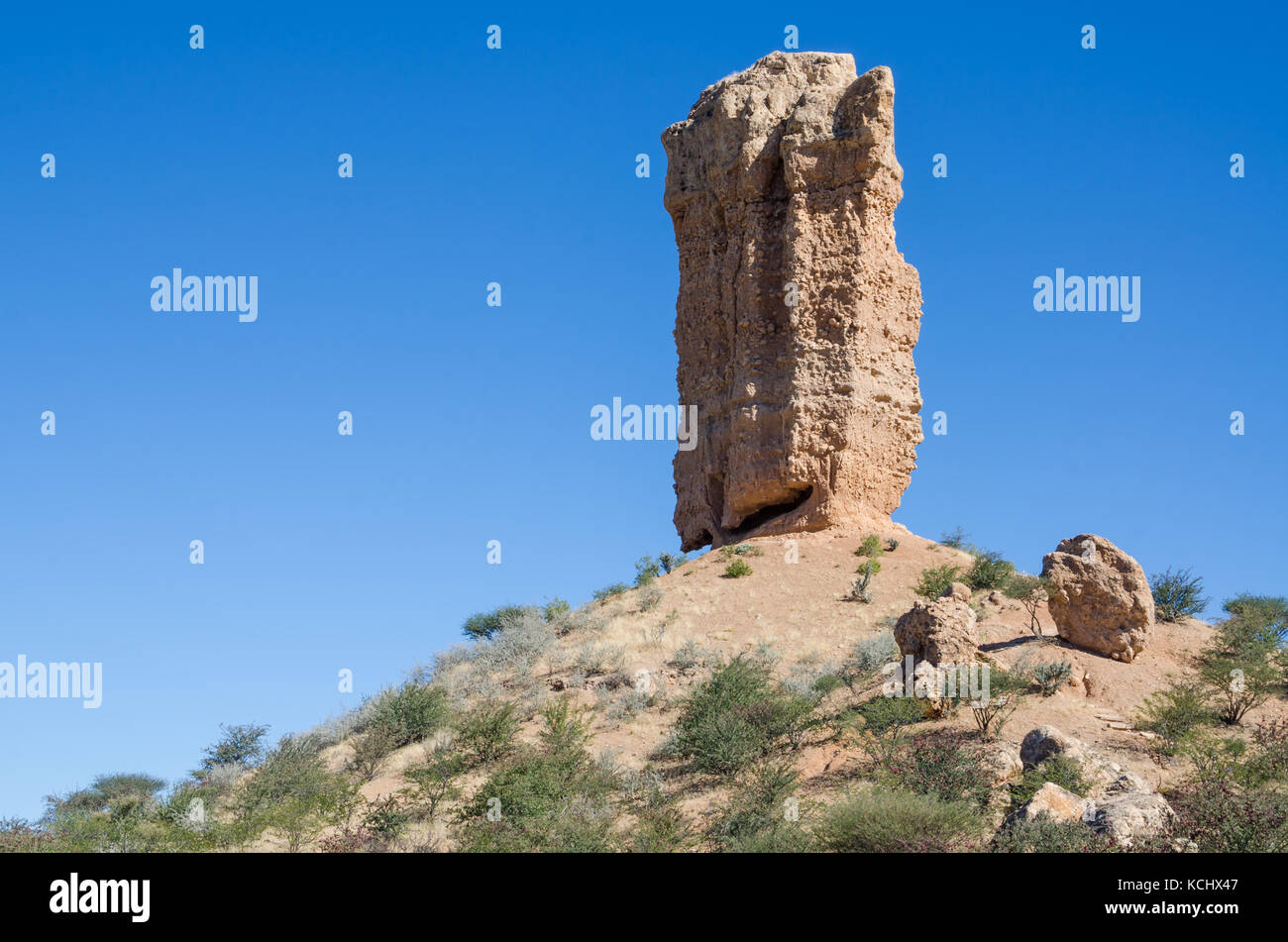 Famous tall rock formation the Vingerklip or Fingerklippe in Namibia, Southern Africa Stock Photo