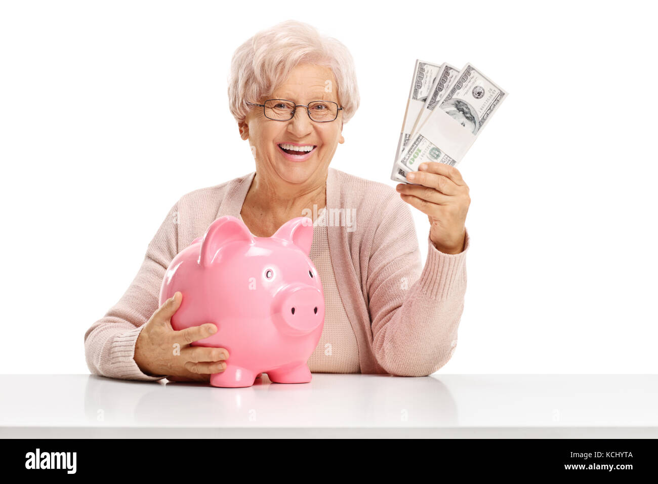 Happy old lady money hi-res stock photography and images - Alamy