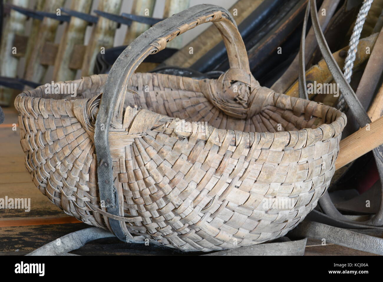 Old farmer tool basket Stock Photo