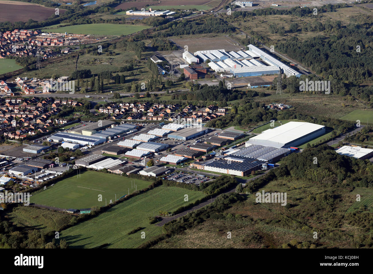 aerial view of Durham Lane Industrial Estate, Eaglescliffe, UK Stock Photo