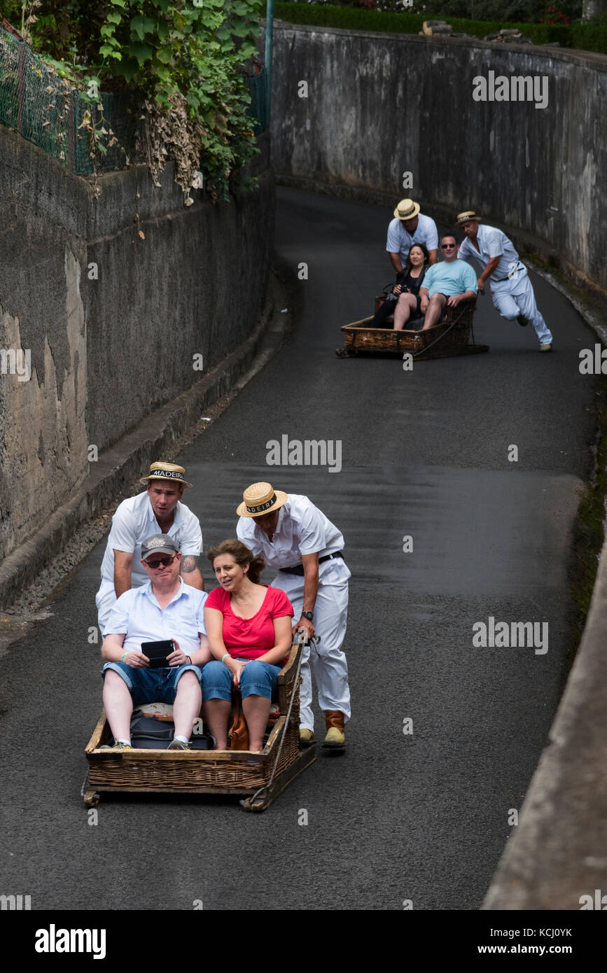 Monte funchal wicker toboggan madeira portugal hires stock photography