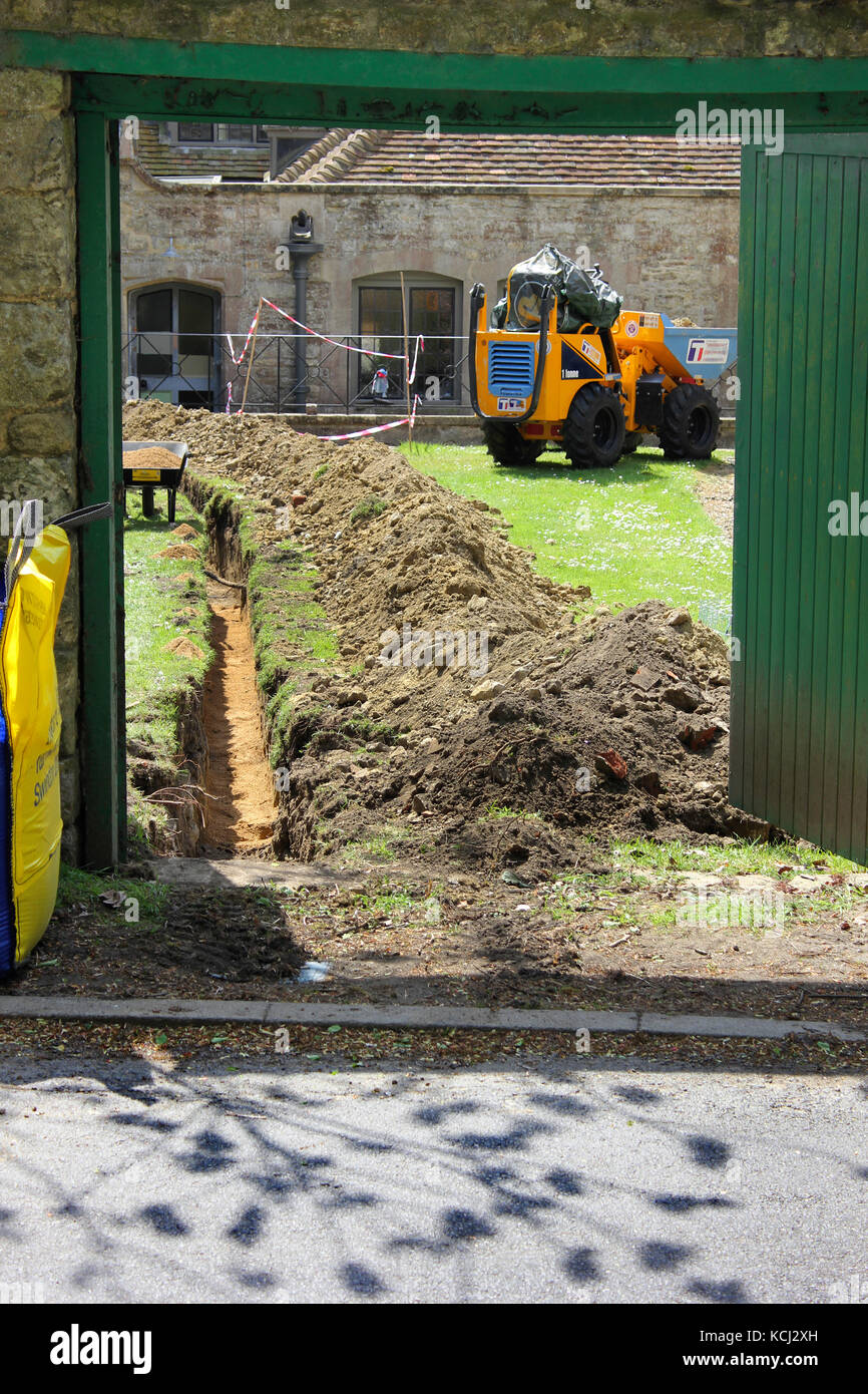 Dug out trench ready for pipe laying Stock Photo