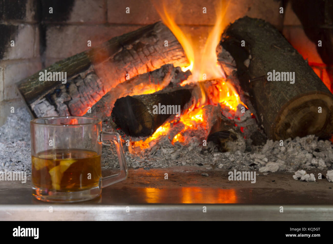 burning wood in the fireplace Stock Photo Alamy