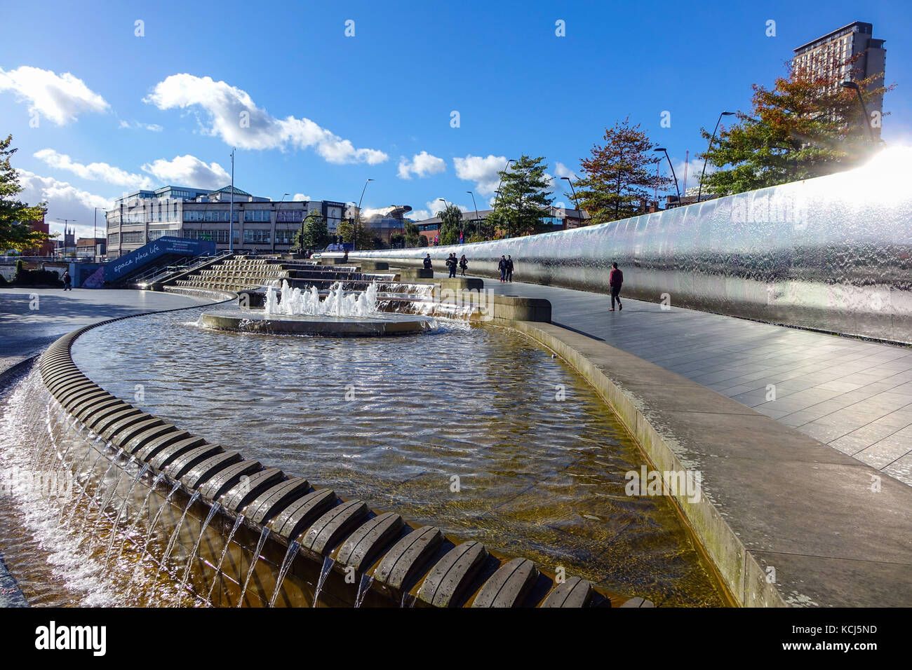 Sheffield, UK railways station, with fountains and cascades Stock Photo