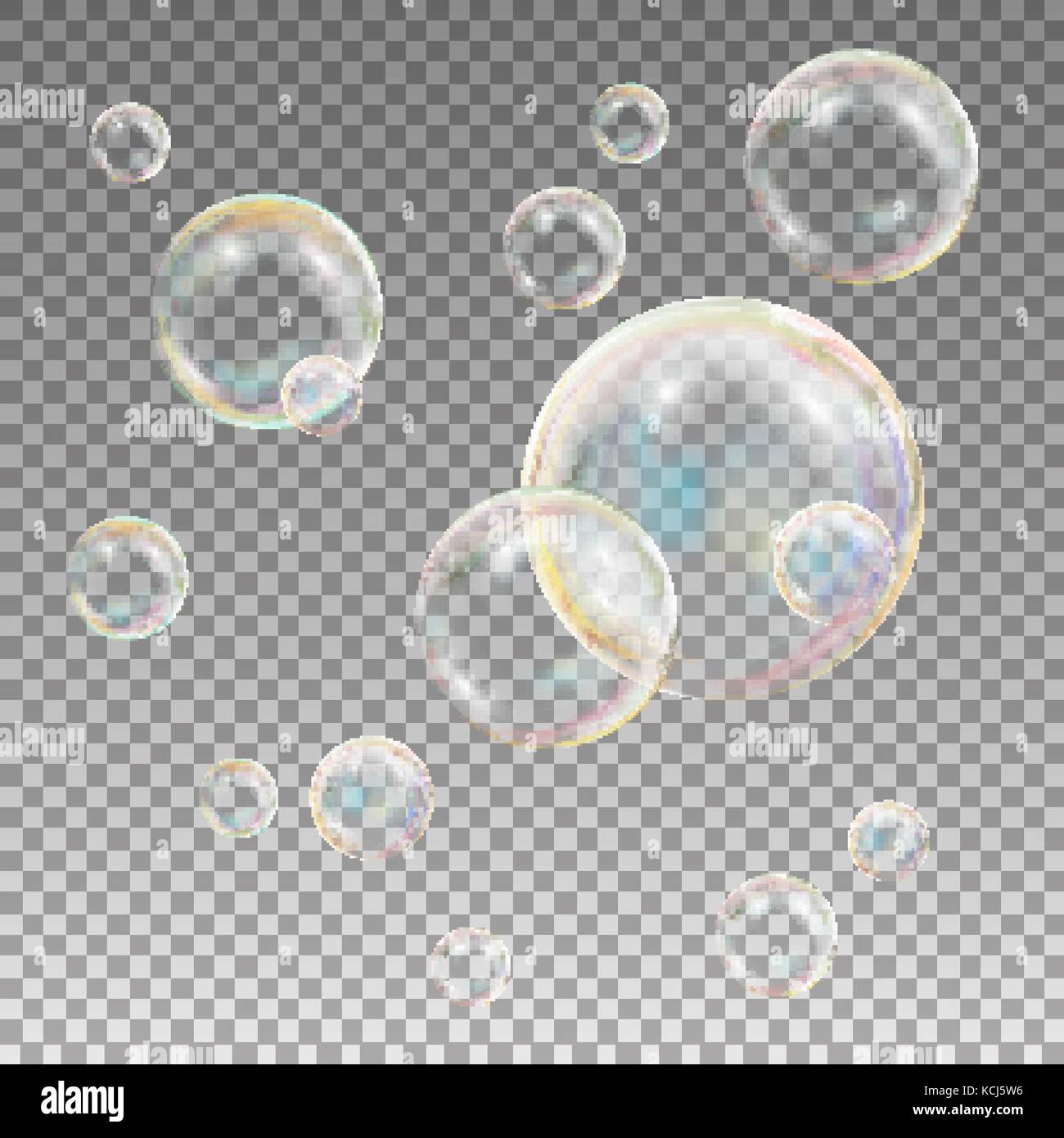 Soap Bubbles Vector. Rainbow Reflection Soap Bubbles. Aqua Wash. Isolated Illustration Stock Vector