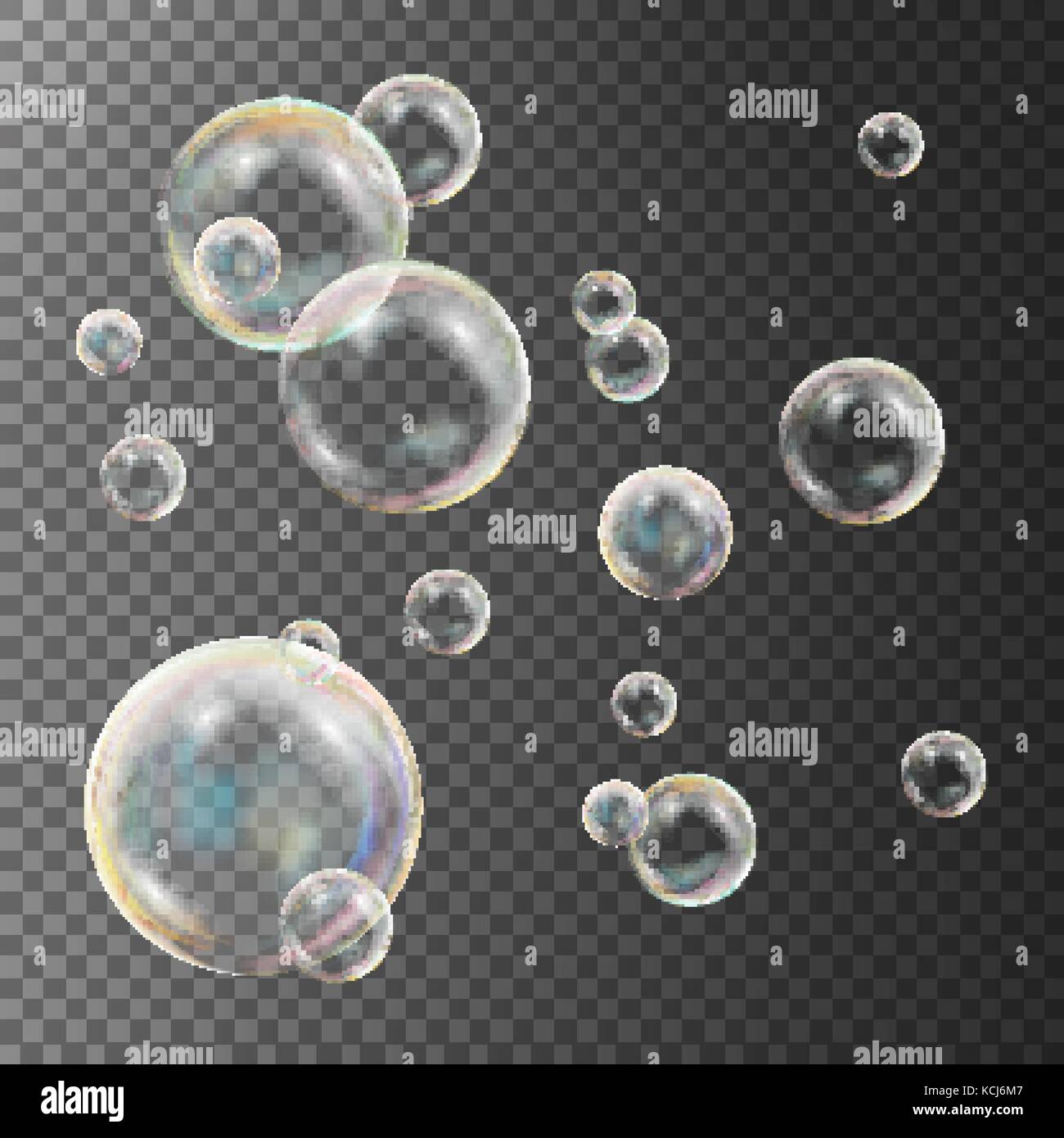 Realistic Soap Bubbles Vector. Rainbow Reflection. Aqua Wash. Isolated Illustration Stock Vector