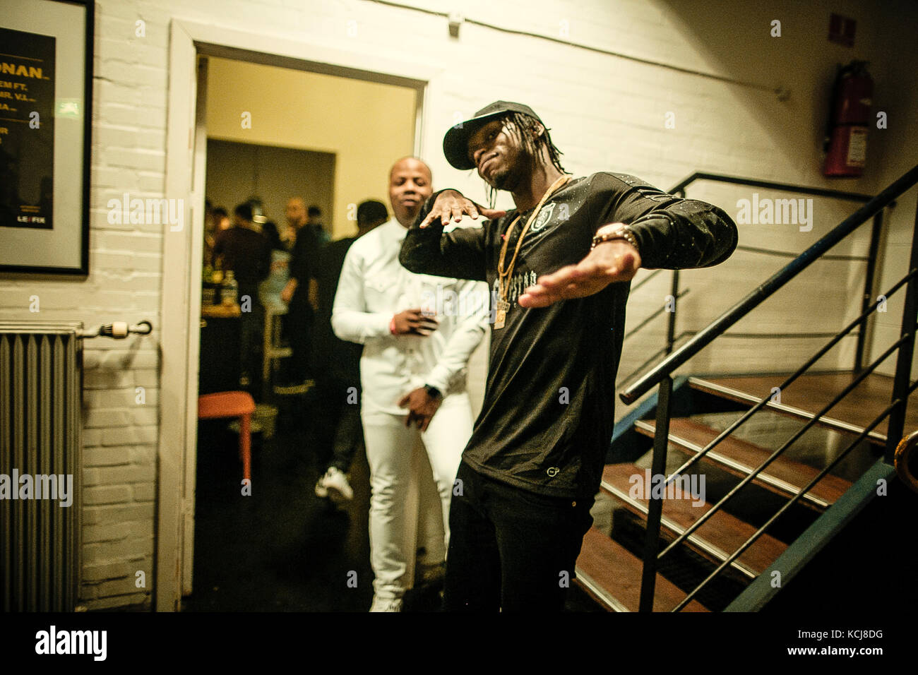 Rapper Casyo “Krept” Johnson of the English hip hop and grime rap duo Krept and Konan is portrayed backstage before a live concert at Pumpehuset in Copenhagen. Denmark, 05/12 2015. Stock Photo