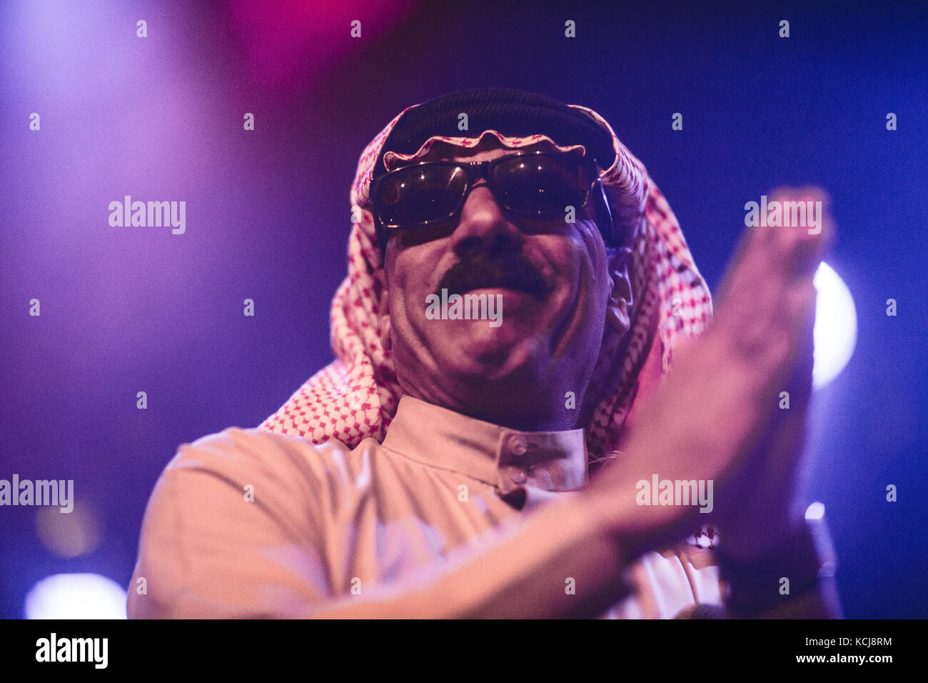 The Syrian singer, songwriter and musician Omar Souleyman performs a live concert at Pumpehuset in Copenhagen. Souleyman performs traditional Middle Eastern songs in Kurdish and Arabic. Denmark, 05/03 2016. Stock Photo