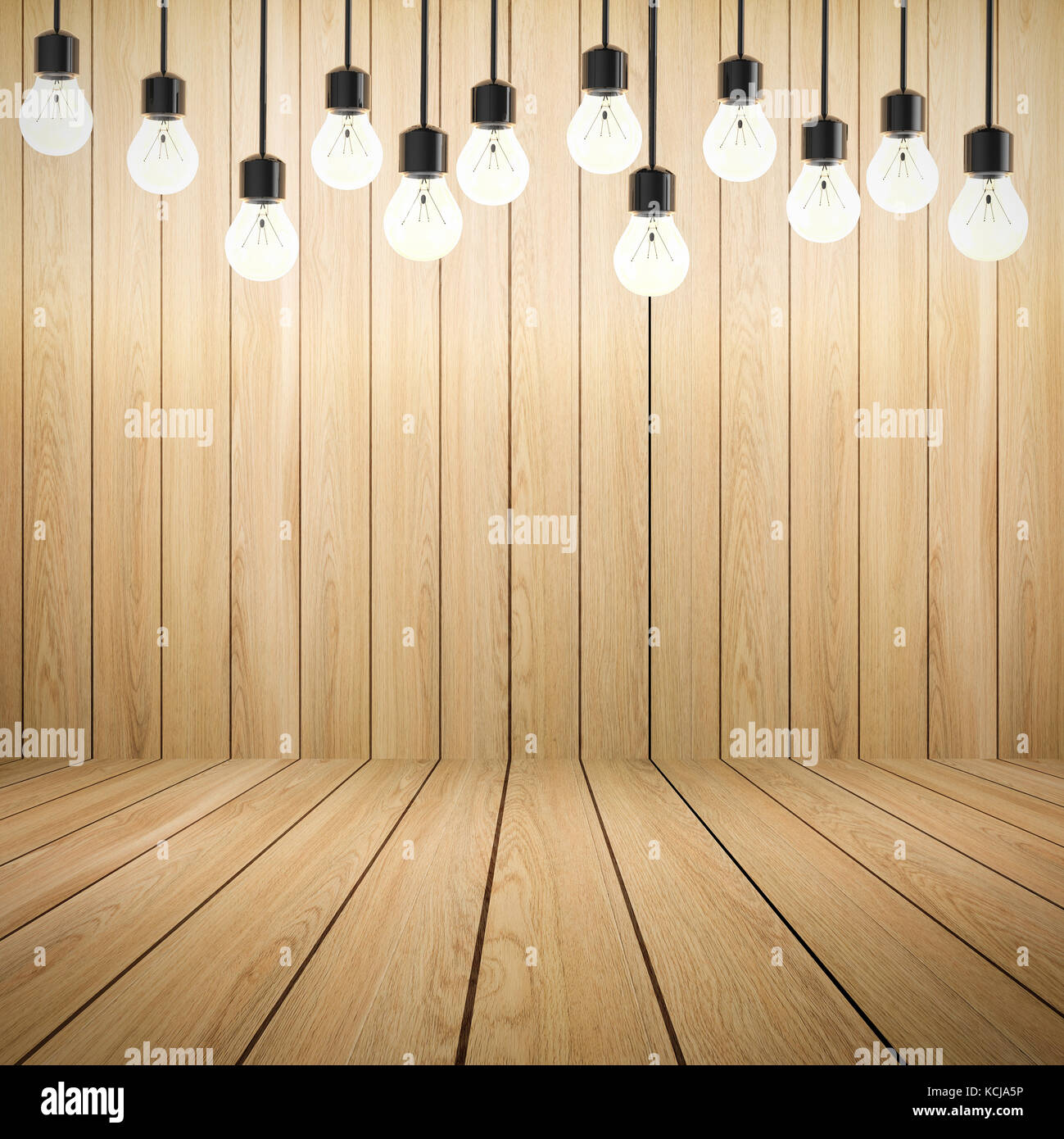 3d rendering twinkle lights on empty wooden background Stock Photo
