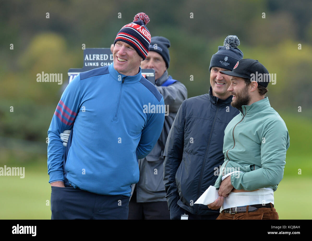 Jamie Dornan (right) during day one of the Alfred Dunhill Links Championship at St Andrews. Stock Photo