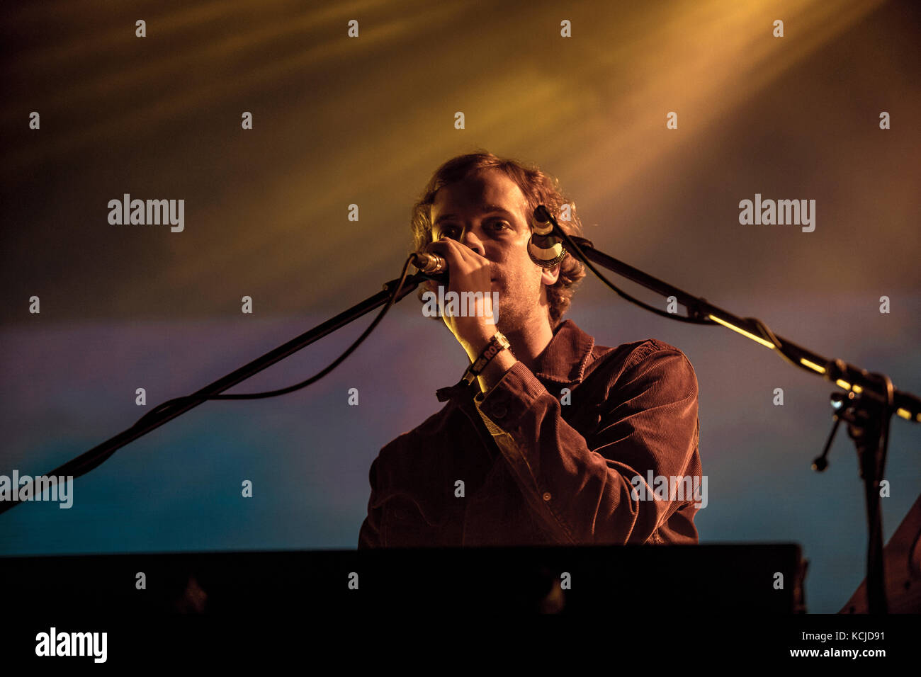 The Australian musical project Tame Impala performs a live concert at the Danish music festival Roskilde Festival 2016. Here musician Jay 'Gumby' Watson on synth is seen live on stage. Denmark, 01/07 2016. Stock Photo