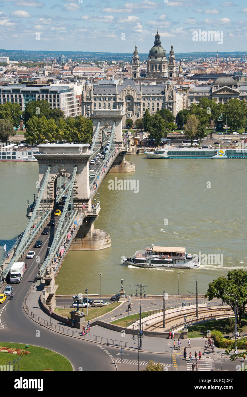 An aerial view of the Széchenyi Chain Bridge taken from Buda Castle ...