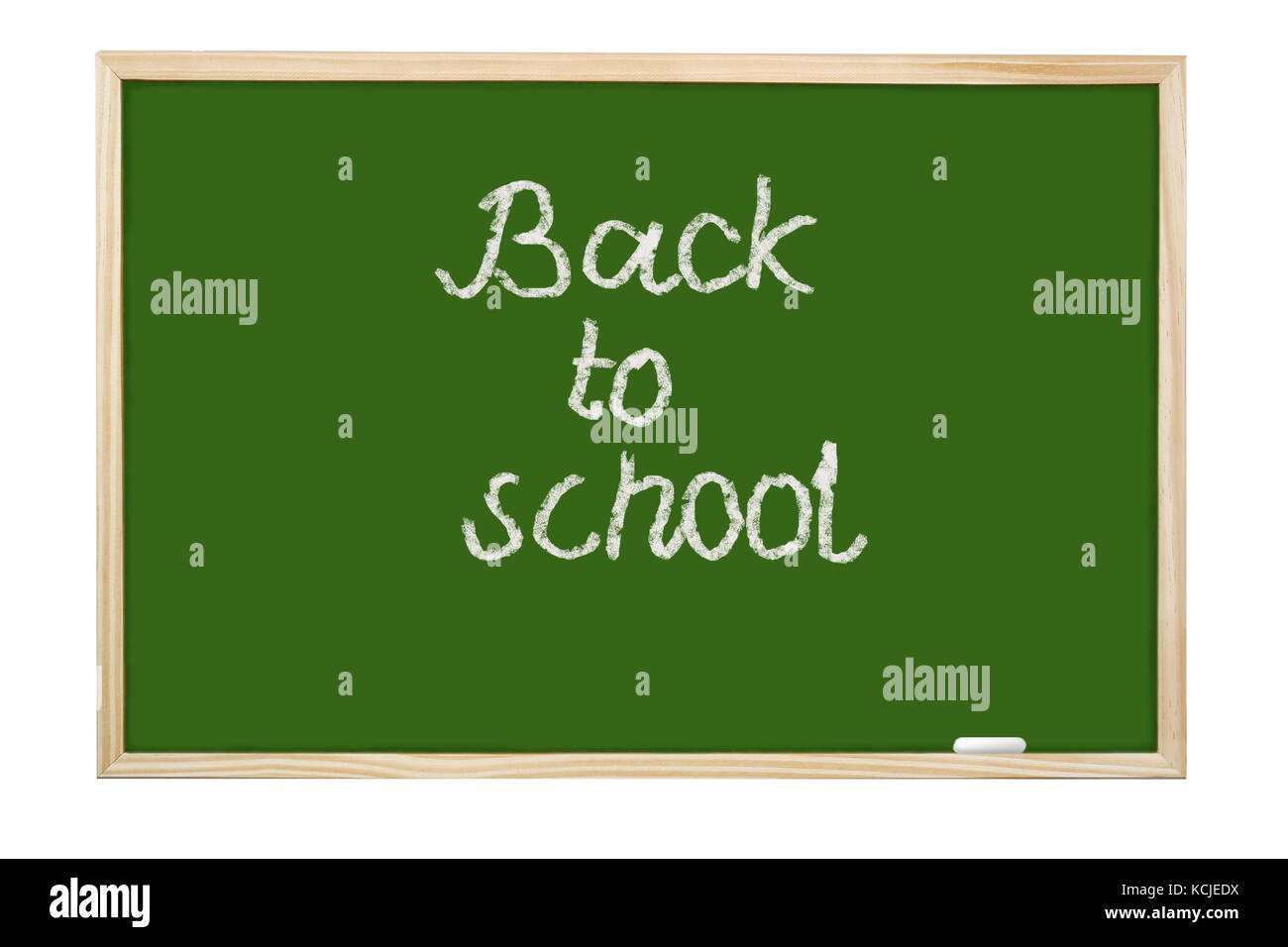 Blank green class board with Back to school handwriting - isolated on white Stock Photo