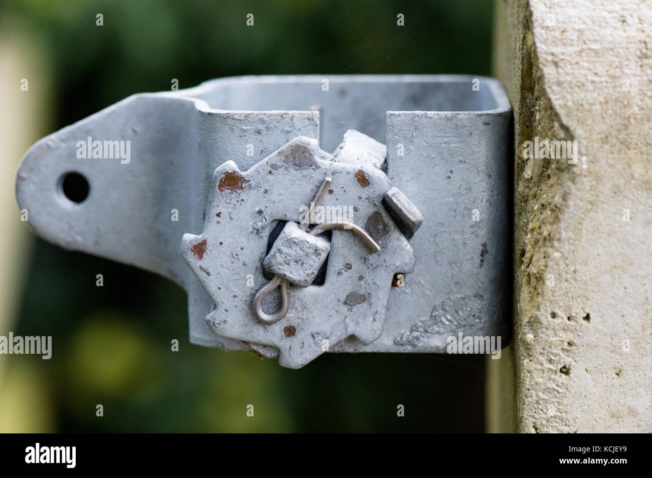 Wire fench ratchet strainer made from galvanised steel. Stock Photo