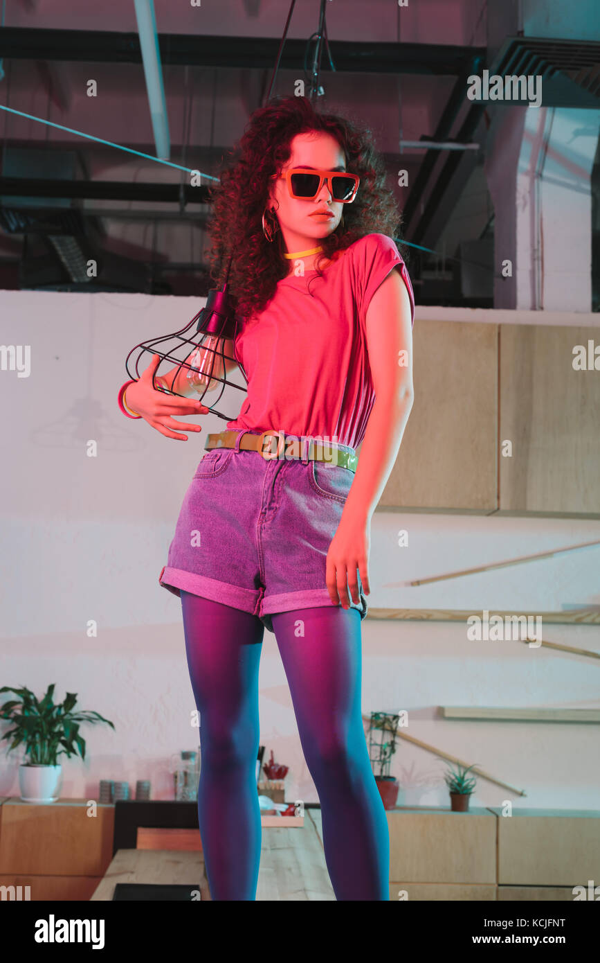 stylish woman in sunglasses in bar Stock Photo Alamy