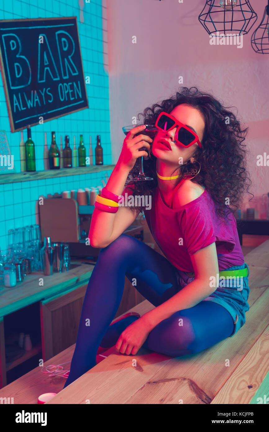 fashionable woman with cocktail Stock Photo