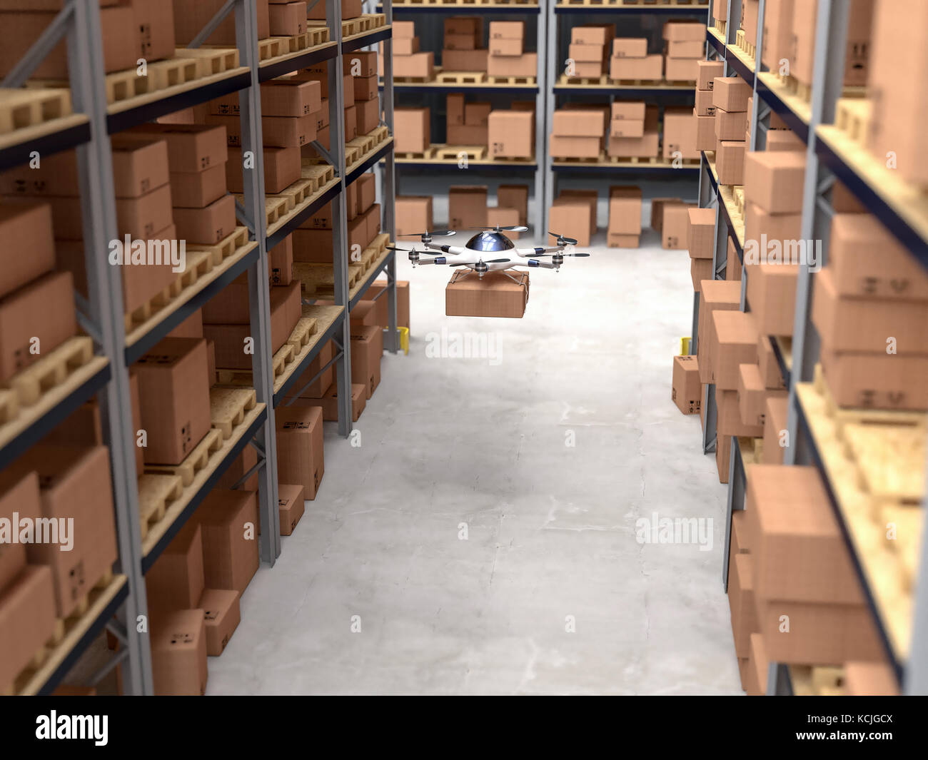 modern drone work in warehouse 3d rendering image Stock Photo