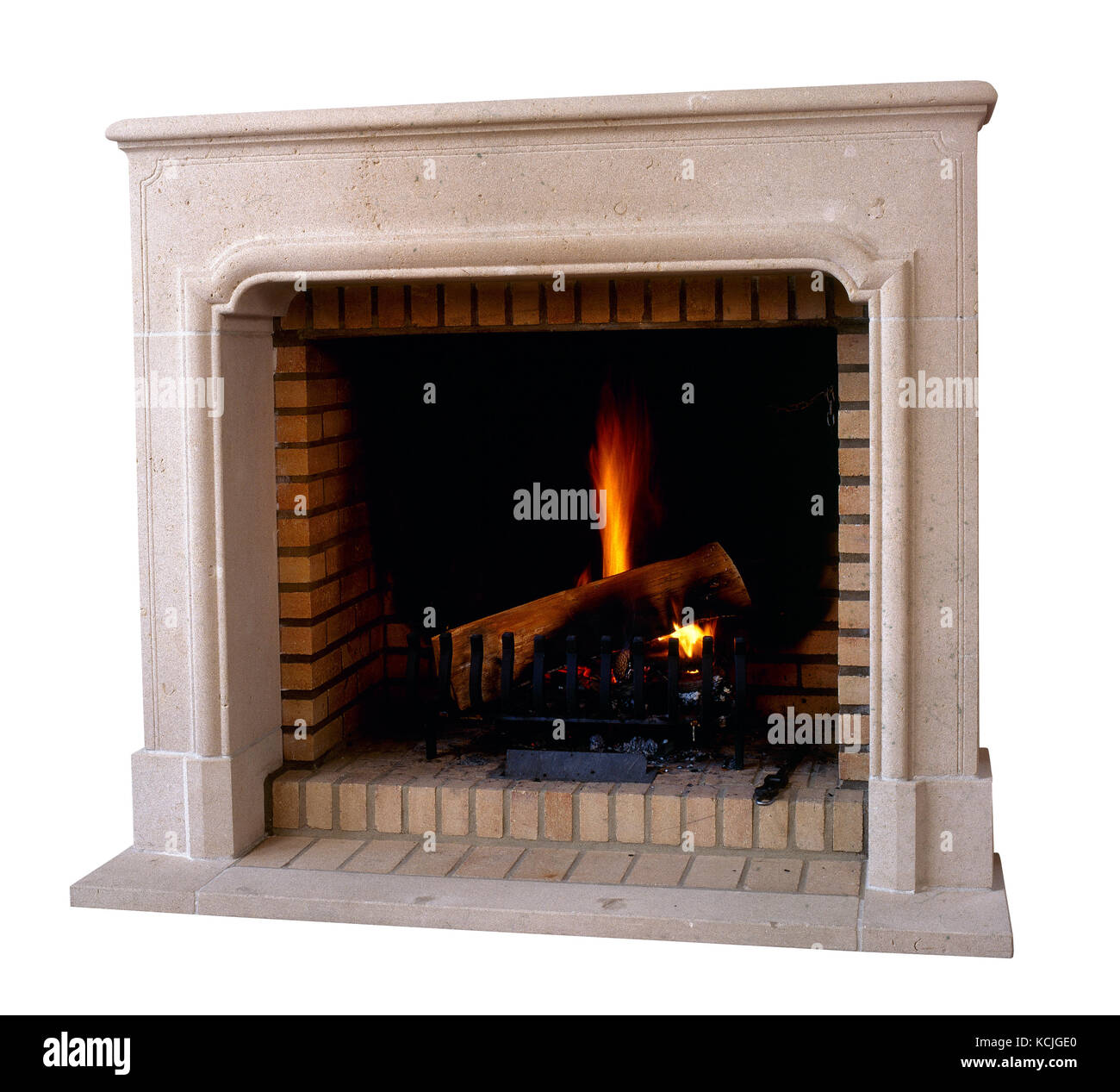 Old And Vintage Marble Fireplace In Action Isolated On White With
