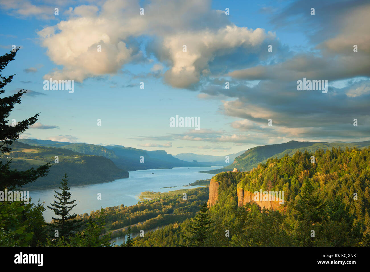 A view of the Columbia River Gorge at sunset Stock Photo