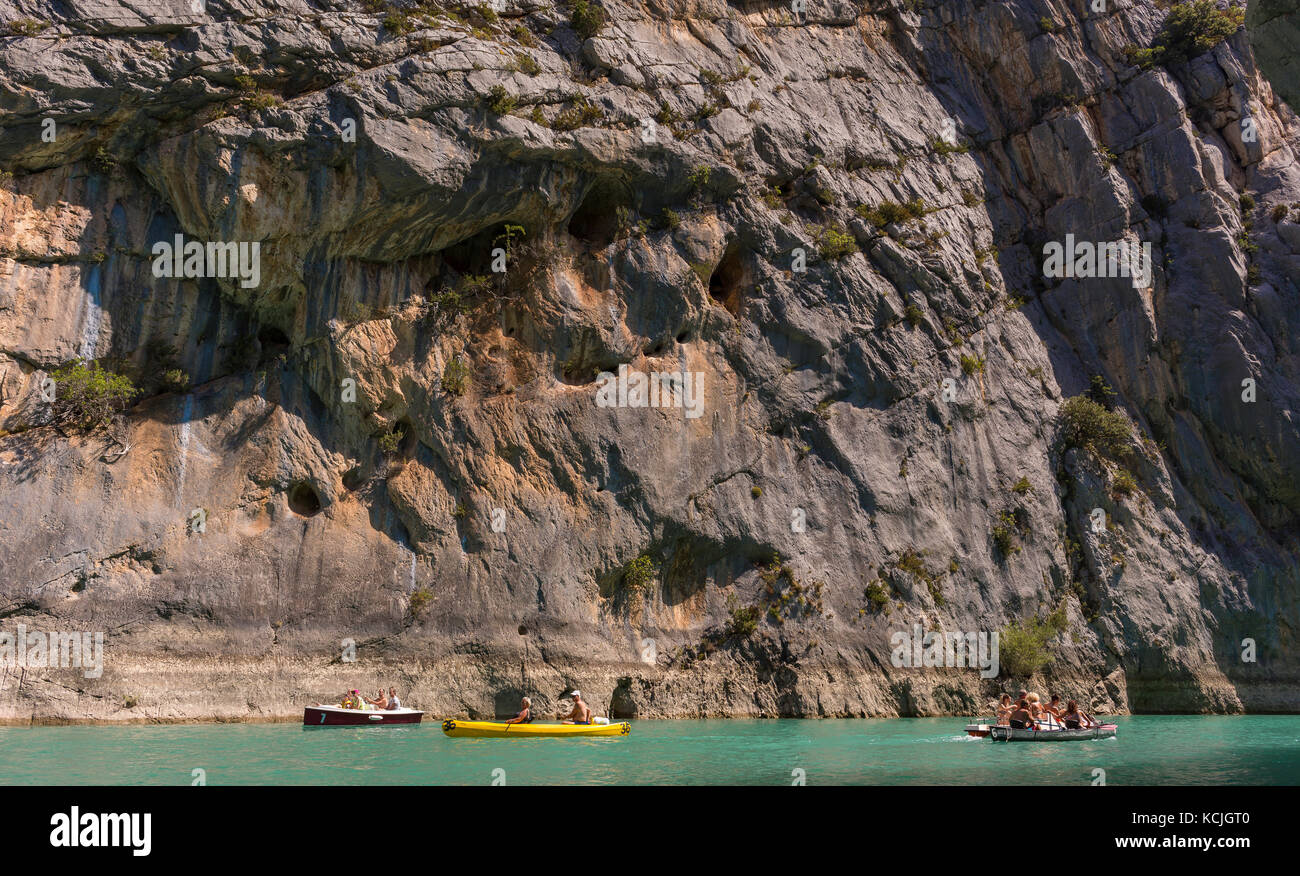 VERDON GORGE, PROVENCE, FRANCE - People boating on river, Gorges du Verdon. Stock Photo