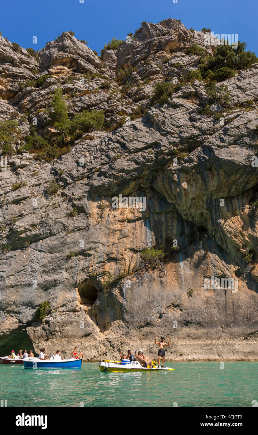 VERDON GORGE, PROVENCE, FRANCE - People boating on river, Gorges du Verdon. Stock Photo