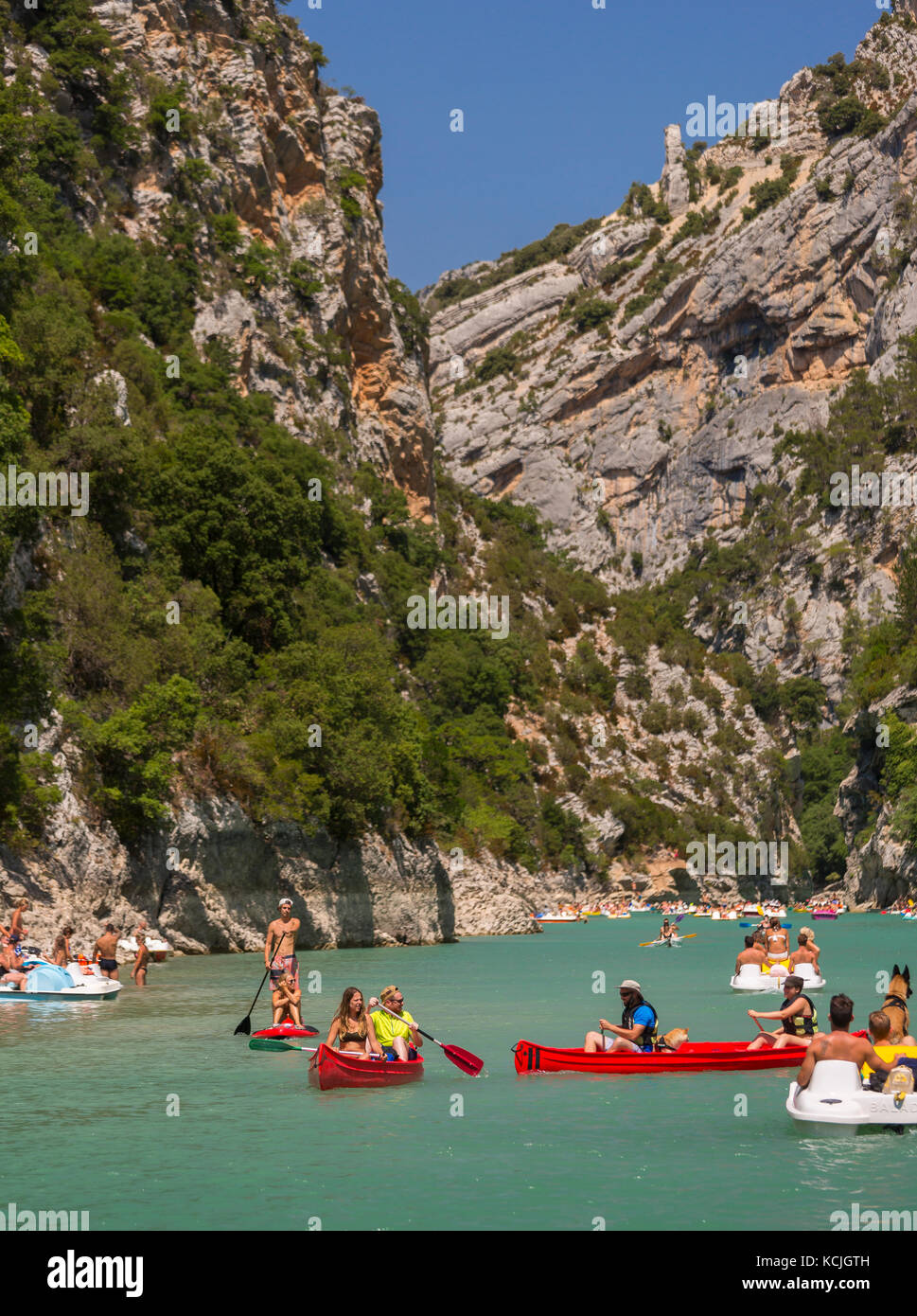 VERDON GORGE, PROVENCE, FRANCE - People boating on river, Gorges du Verdon. Stock Photo