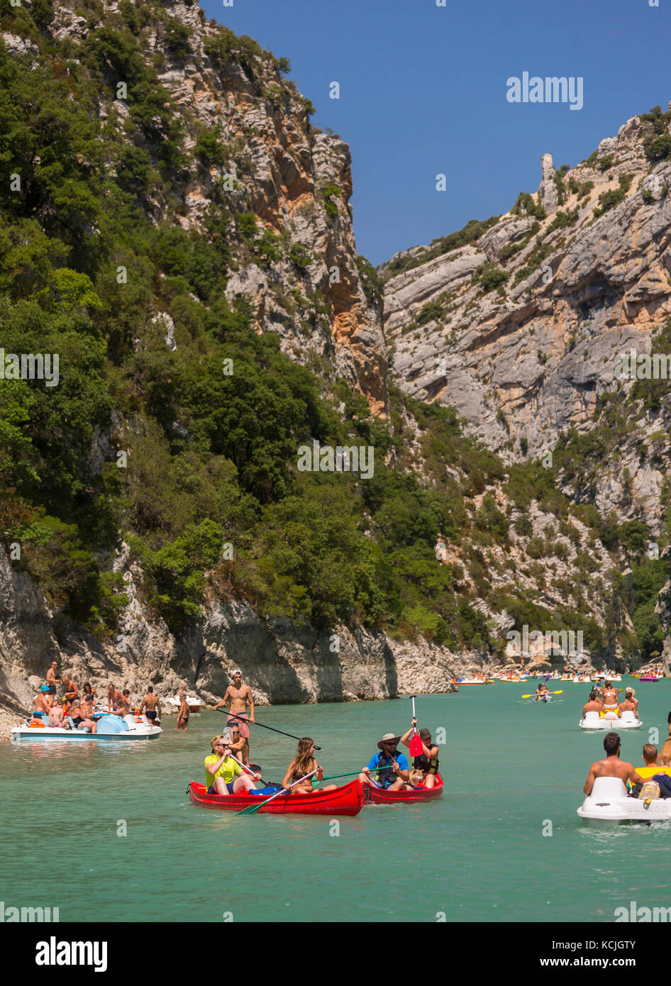 VERDON GORGE, PROVENCE, FRANCE - People boating on river, Gorges du Verdon. Stock Photo