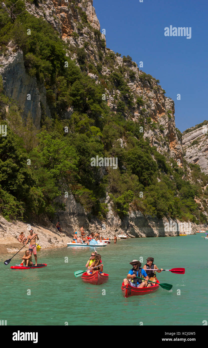 VERDON GORGE, PROVENCE, FRANCE - People boating on river, Gorges du Verdon. Stock Photo