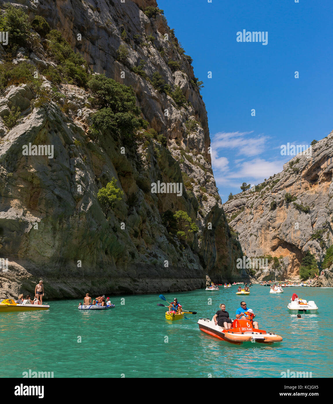 VERDON GORGE, PROVENCE, FRANCE - People boating on river, Gorges du Verdon. Stock Photo