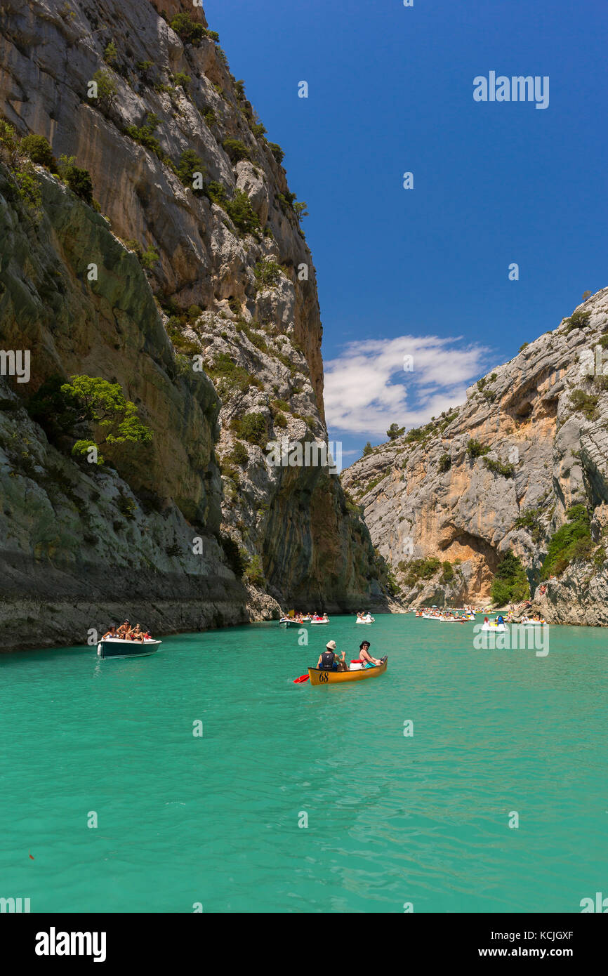 VERDON GORGE, PROVENCE, FRANCE - People boating on river, Gorges du Verdon. Stock Photo