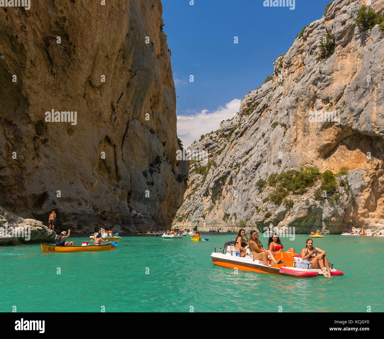 VERDON GORGE, PROVENCE, FRANCE - People boating on river, Gorges du Verdon. Stock Photo