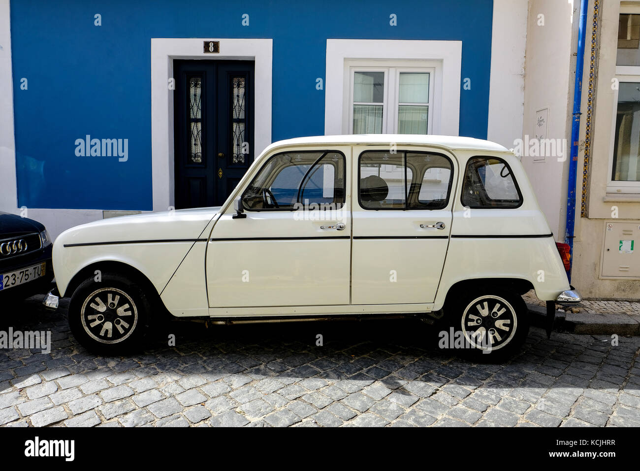 Vintage car parked in the city center of aveiro, Portugal Stock Photo