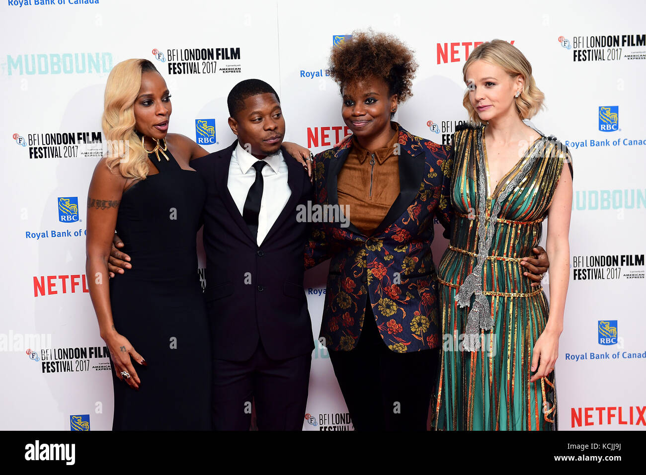 Mary J Blige, Jason Mitchell, Dee Rees and Carey Mulligan attending the Premiere of Mudbound as part of the BFI London Film Festival, at The Odeon Leicester Square, London. PRESS ASSOCIATION Photo. Picture date: Thursday October 5, 2017. See PA story SHOWBIZ Mudbound. Photo credit should read: Ian West/PA Wire Stock Photo
