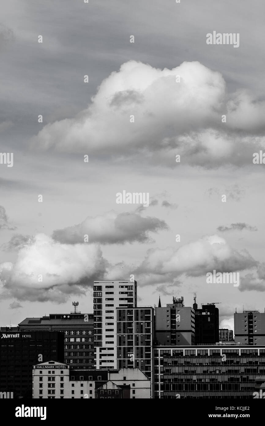 portrait  photo of Glasgow skyline during the day in black and white Stock Photo