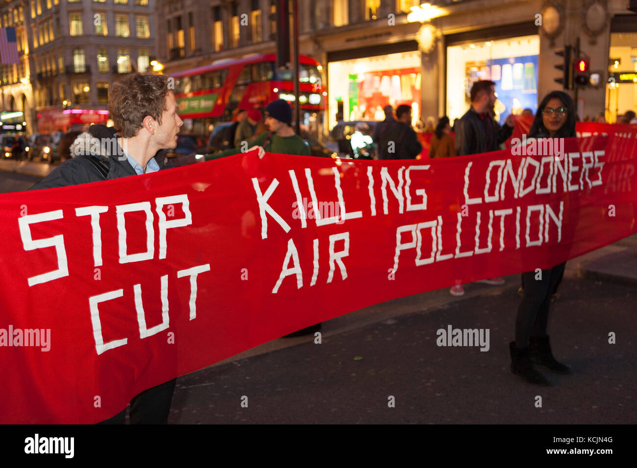 London, UK. 5th Oct, 2017. Stop Killing Londoners Protest: Oxford Circus, London UK. 5th October, 2017. Stop Killing Londoners - Campaigners stage 10 minute road block in Oxford Circus to demand urgent action on pollution on London’s roads. Part of an ongoing campaign of peaceful protests calling on Mayor Sadiq Khan to take decisive action against the dangerous levels of pollution, which causes thousands of deaths each year. Credit: Steve Parkins/Alamy Live News Stock Photo